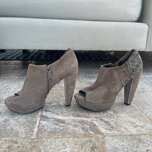 Sam Edelman Una Open Toe Taupe Gray Bootie Heels Size 7.5M